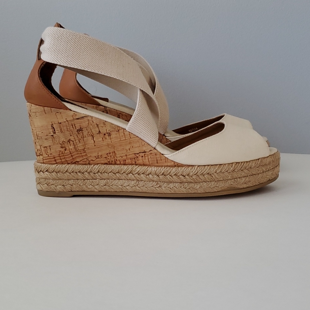 Tory Burch Cream Adonis Criss Cross Banded Wedges